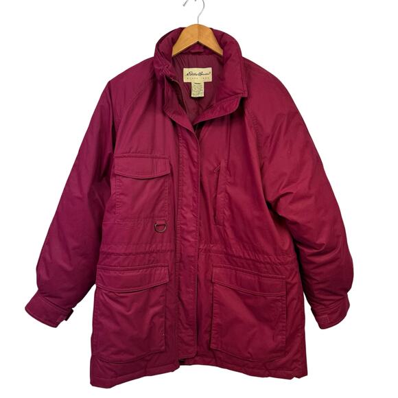 Eddie Bauer Snowline Goose Down Puffer Snow Coat Large Maroon Vintage Long Ski - Picture 1 of 8
